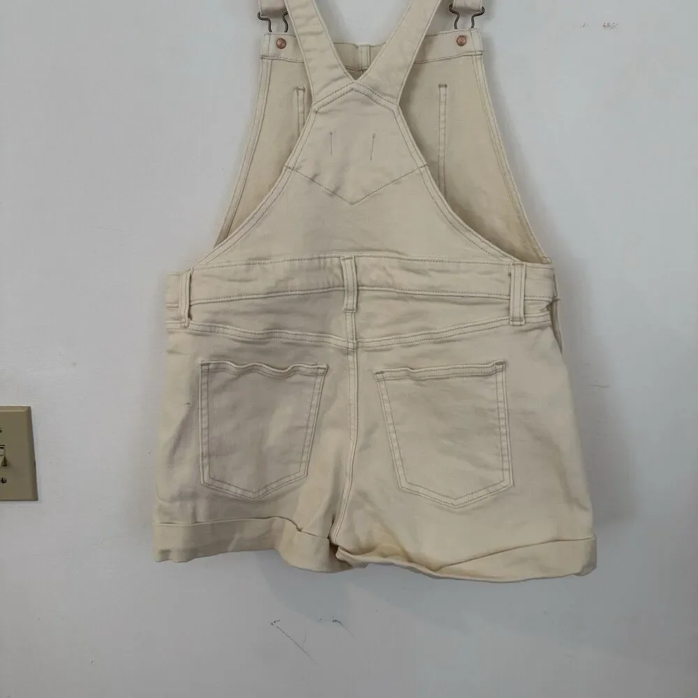 Old Navy Off White Cream Denim Shortalls Womens Medium Overalls 100% Cotton